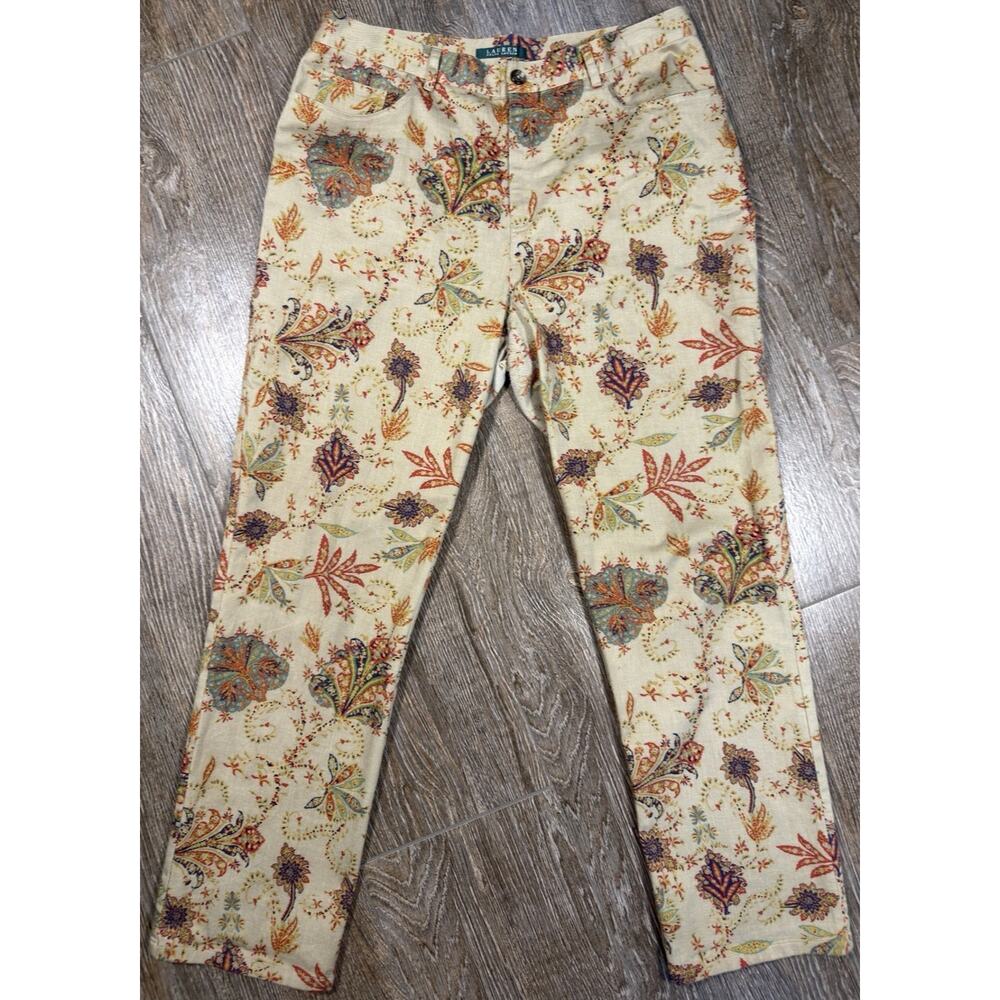 VTG Ralph Lauren Paisley Floral Print 5 Pocket Straight Leg Jeans Pants Size 12